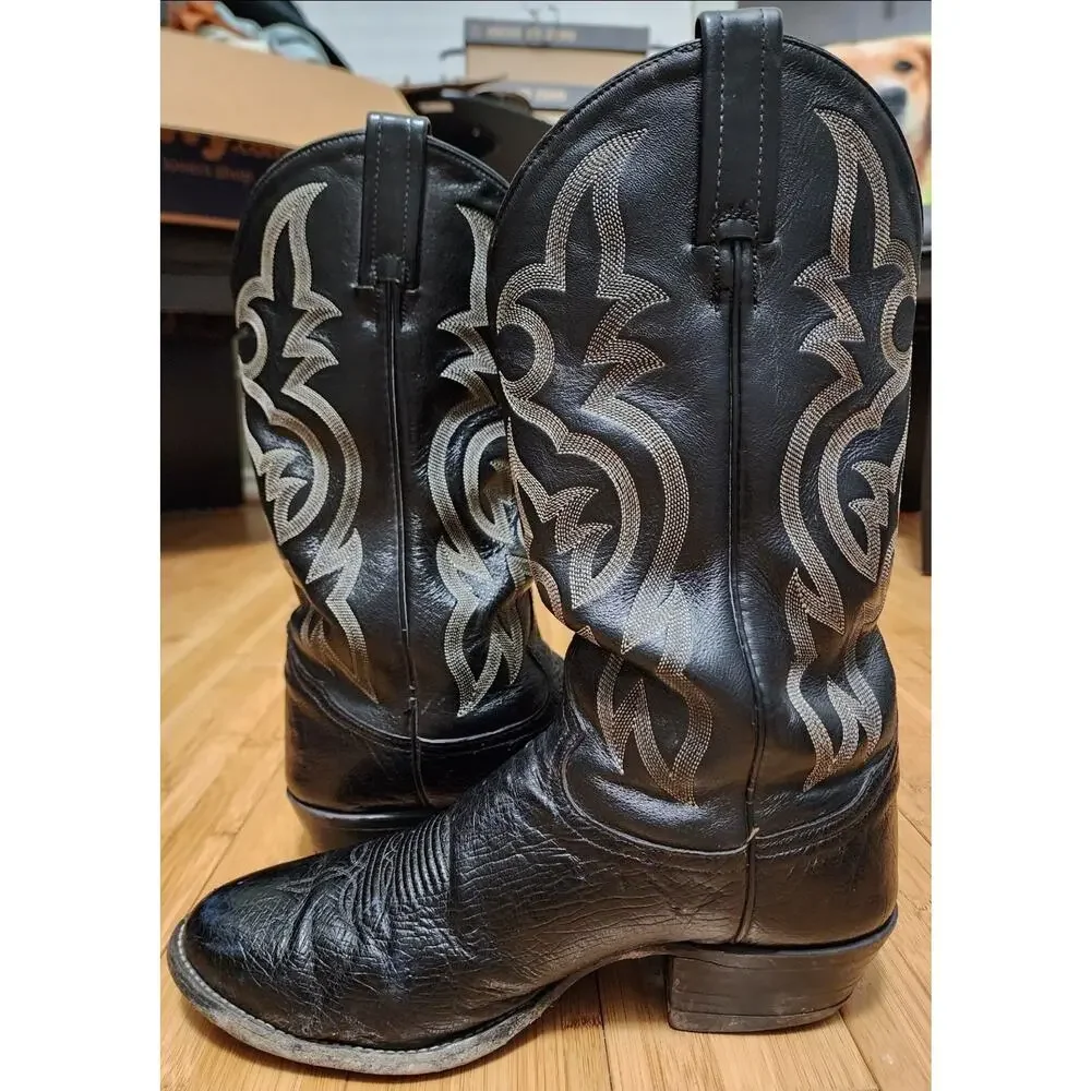 Tony Lama Genuine Ostrich Skin Western Cowboy Boots Black Mens Size 9.5 EE WIDE